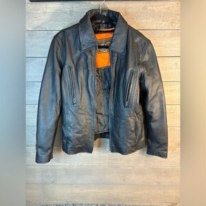 First Classics Black Leather Moto Jacket Unisex Size L Ykk Zipper Biker Style